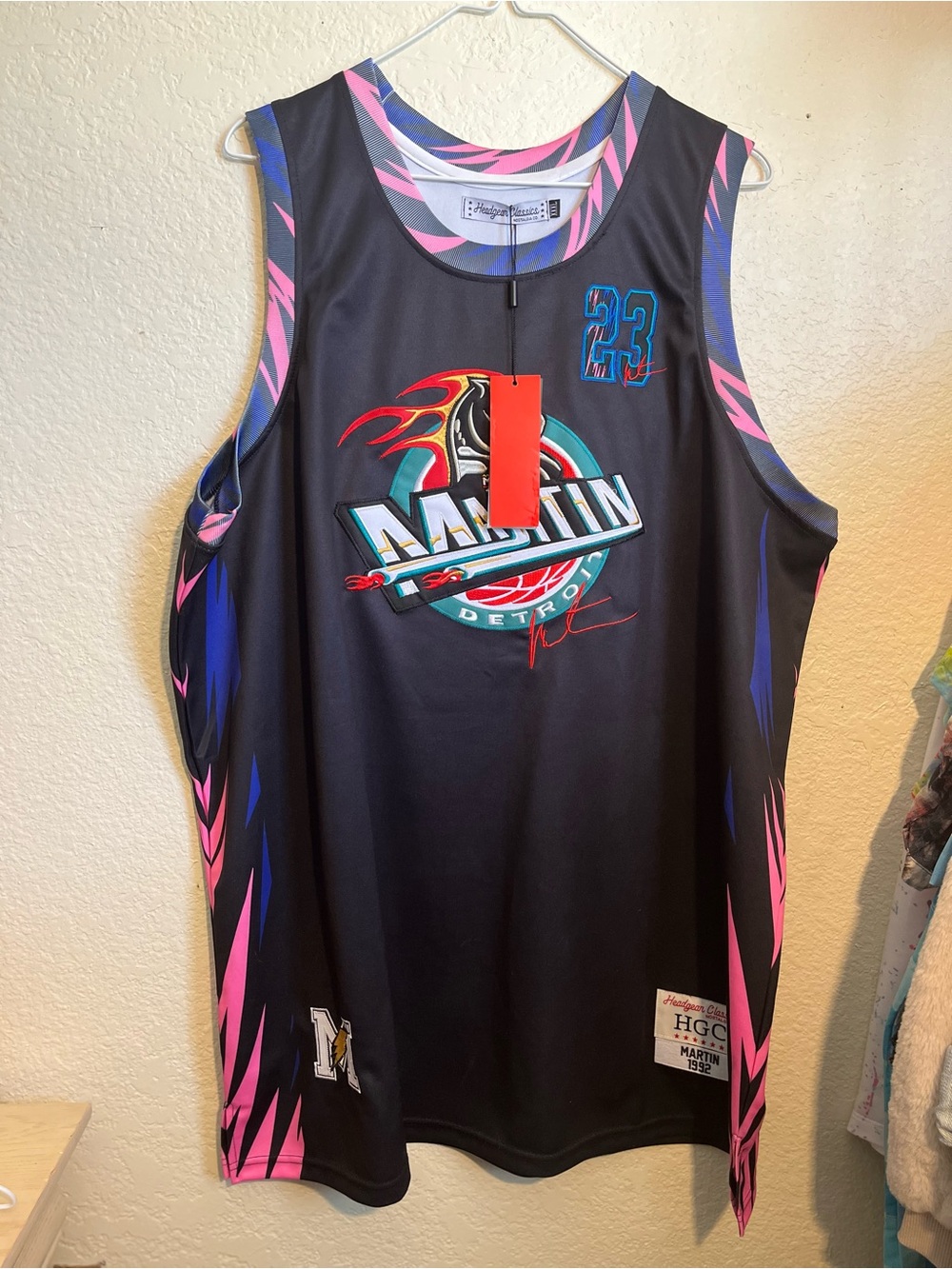 Martin Detroit Black Basketball Jersey with Pink & Blue Trim